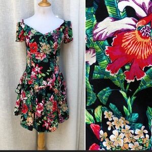 Byer Too summer multicolor cotton tropical  floral mini dress with tiered skirt